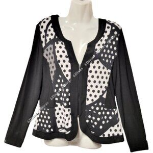 POLKA Dot Black and White Top Blouse or Jacket Top Size M, Size L- NEW